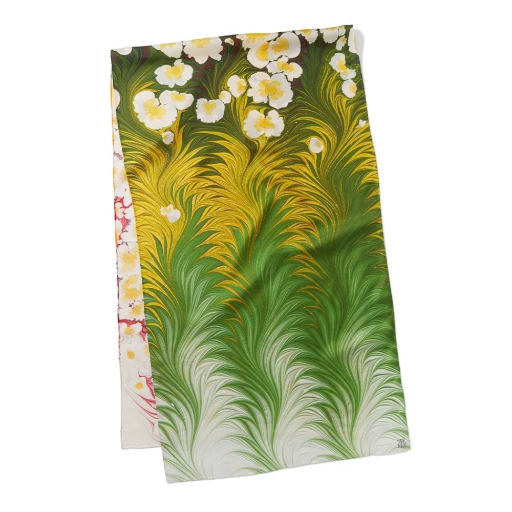 daisy_garden_marbled_paper_oblong_silk_scarf_2.webp Daisy Garden Marbled Paper Oblong Silk Scarf*The Met Store Clearance