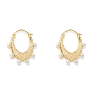 Hammered Crescent Pearl Hoop Earrings*The Met Store Cheap