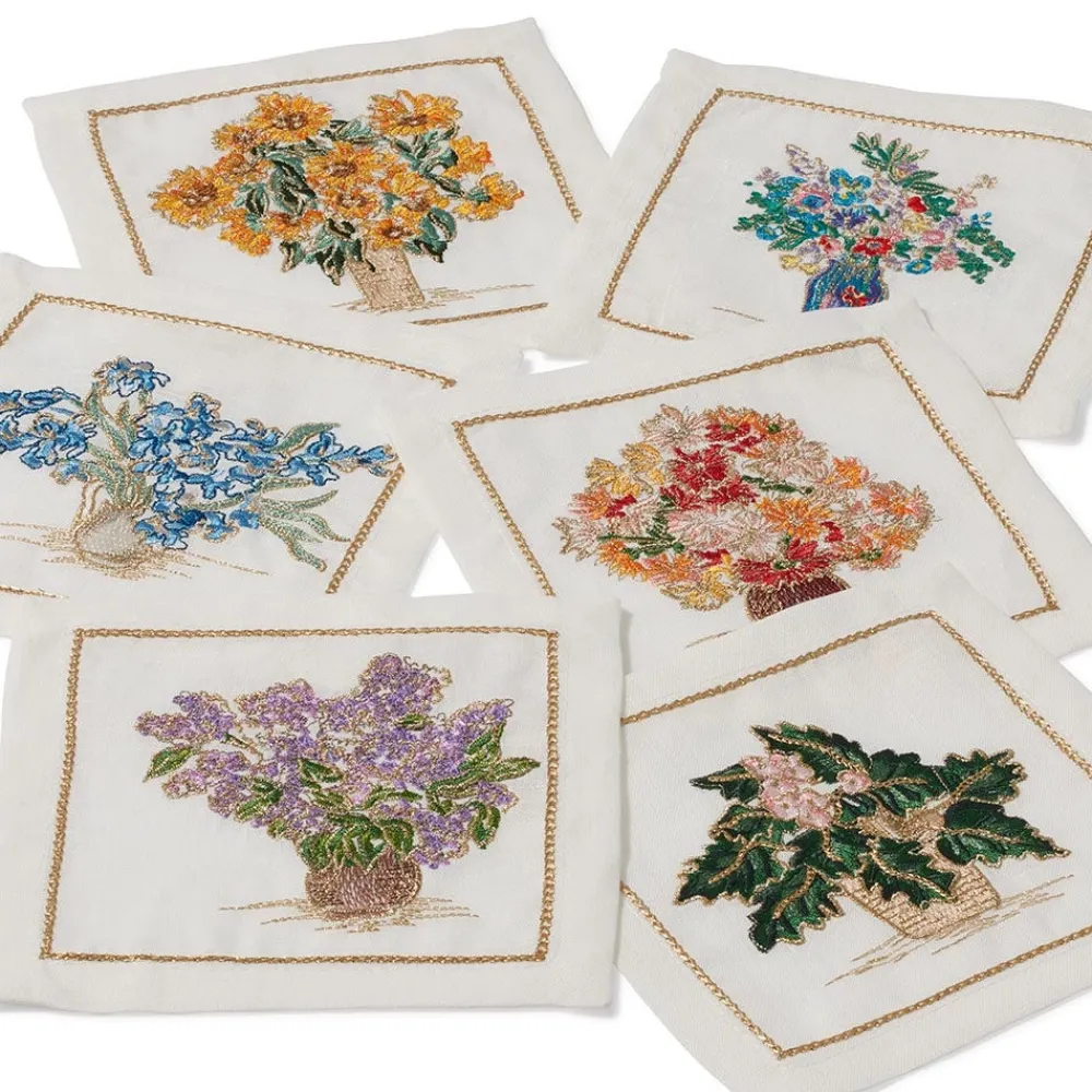 kim_seybert_embroidered_bouquets_linen_cocktail_napkin_set_1.webp Kim Seybert Embroidered Bouquets Linen Cocktail Napkin Set*The Met Store Fashion