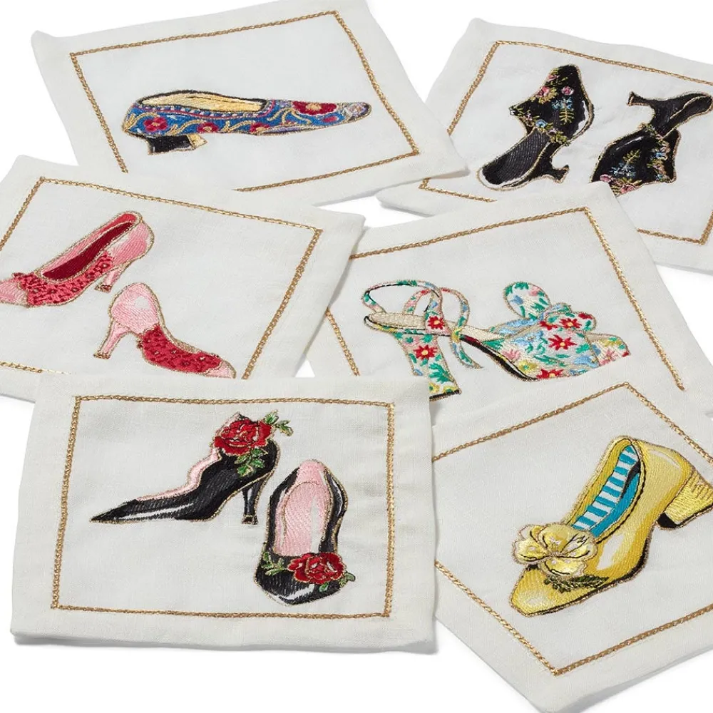 kim_seybert_embroidered_shoes_linen_cocktail_napkin_set_1.webp Kim Seybert Embroidered Shoes Linen Cocktail Napkin Set*The Met Store New