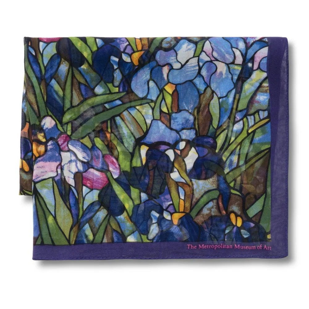 louis_c_tiffany_irises_oblong_silk_scarf_1.webp Louis C. Tiffany Irises Oblong Silk Scarf*The Met Store New