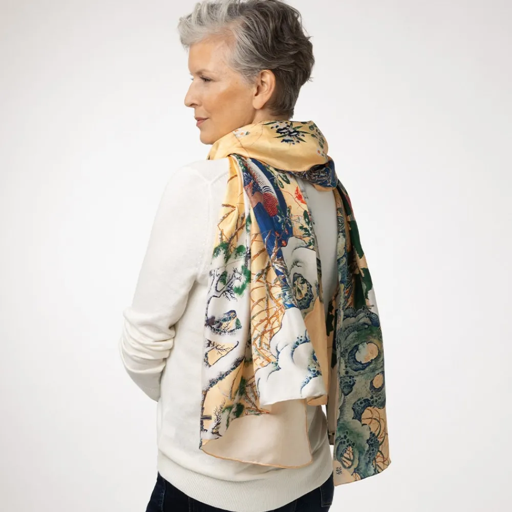 momoyama_cranes_and_flowers_oversize_silk_shawl_1.webp Momoyama Cranes and Flowers Oversize Silk Shawl*The Met Store Hot
