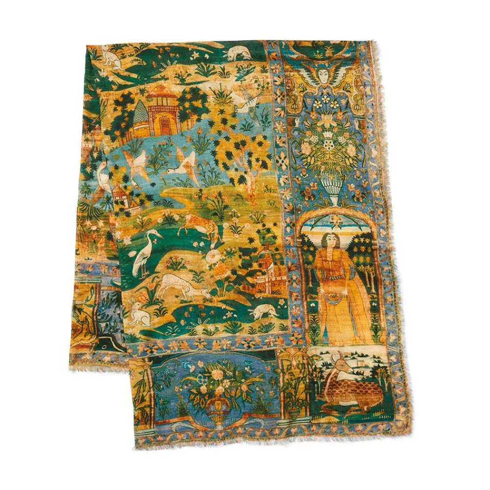 persian_pictorial_textile_oversize_oblong_scarf_1.webp Persian Pictorial Textile Oversize Oblong Scarf*The Met Store Flash Sale