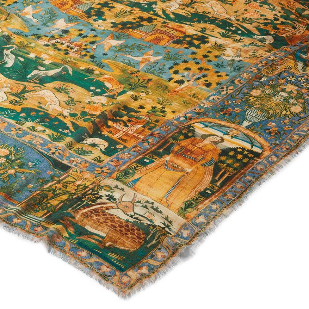persian_pictorial_textile_oversize_oblong_scarf_2.webp Persian Pictorial Textile Oversize Oblong Scarf*The Met Store Flash Sale