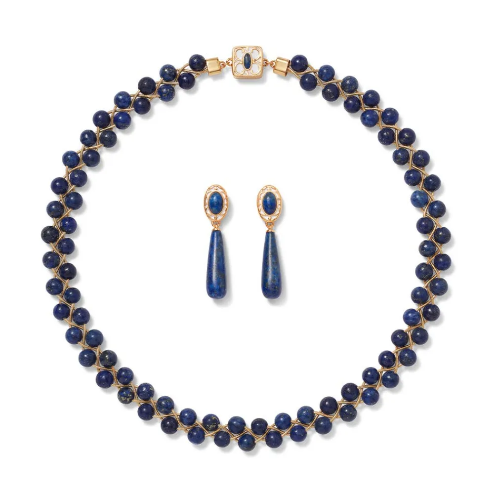 spanish_baldric_lapis_braided_necklace_and_elongated_drop_earrings_set_0.webp Spanish Baldric Lapis Braided Necklace and Elongated Drop Earrings Set*The Met Store Hot